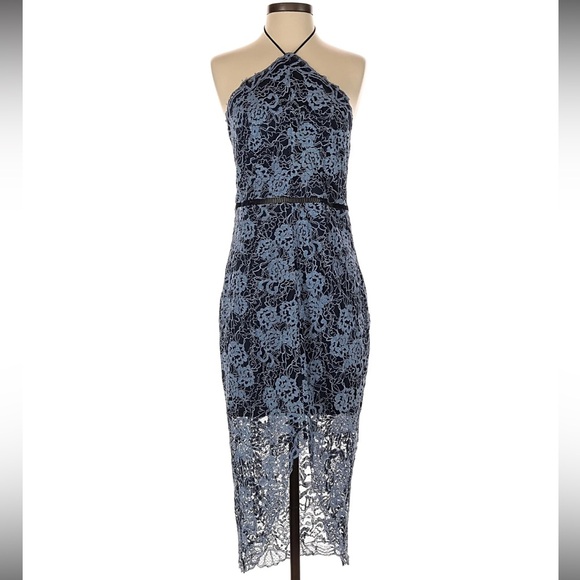 Aeom Sleeveless Halter Blue Lace Midi Dress - Picture 1 of 6